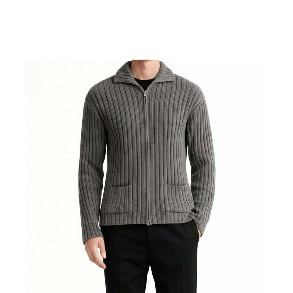 Country Road Mens Cardigan Sweater Size L Gray Zip Front Stretch Ribbed Classic